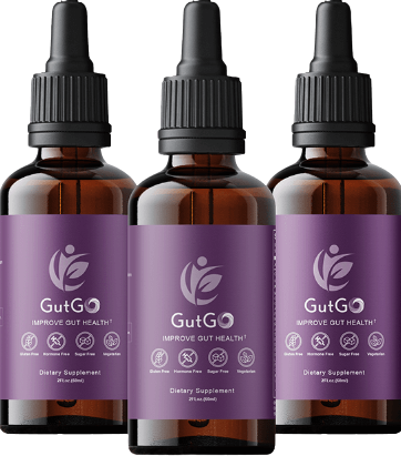 The three bottles of Gut Go drops, that works to improve gut health.