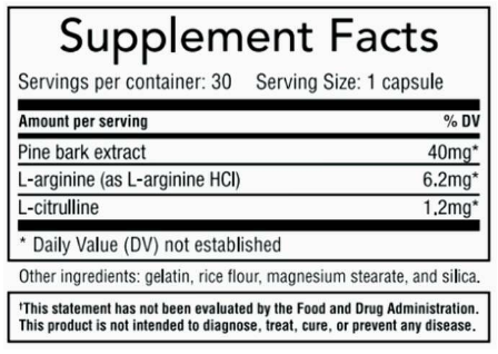 Supplement Facts of Nitric Drive Ingredients