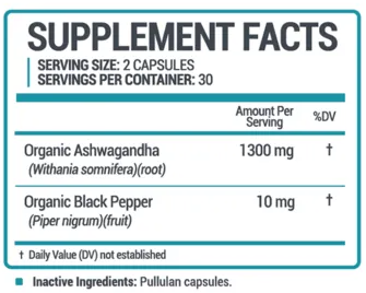 A supplement facts about Oweli Ashwagandha